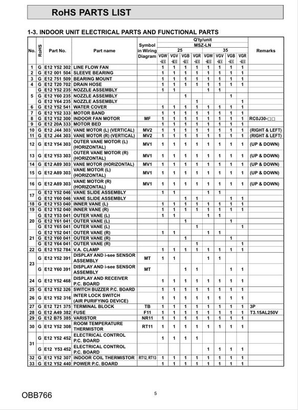 Splittegning Mitsubishi Kaiteki LN25-35